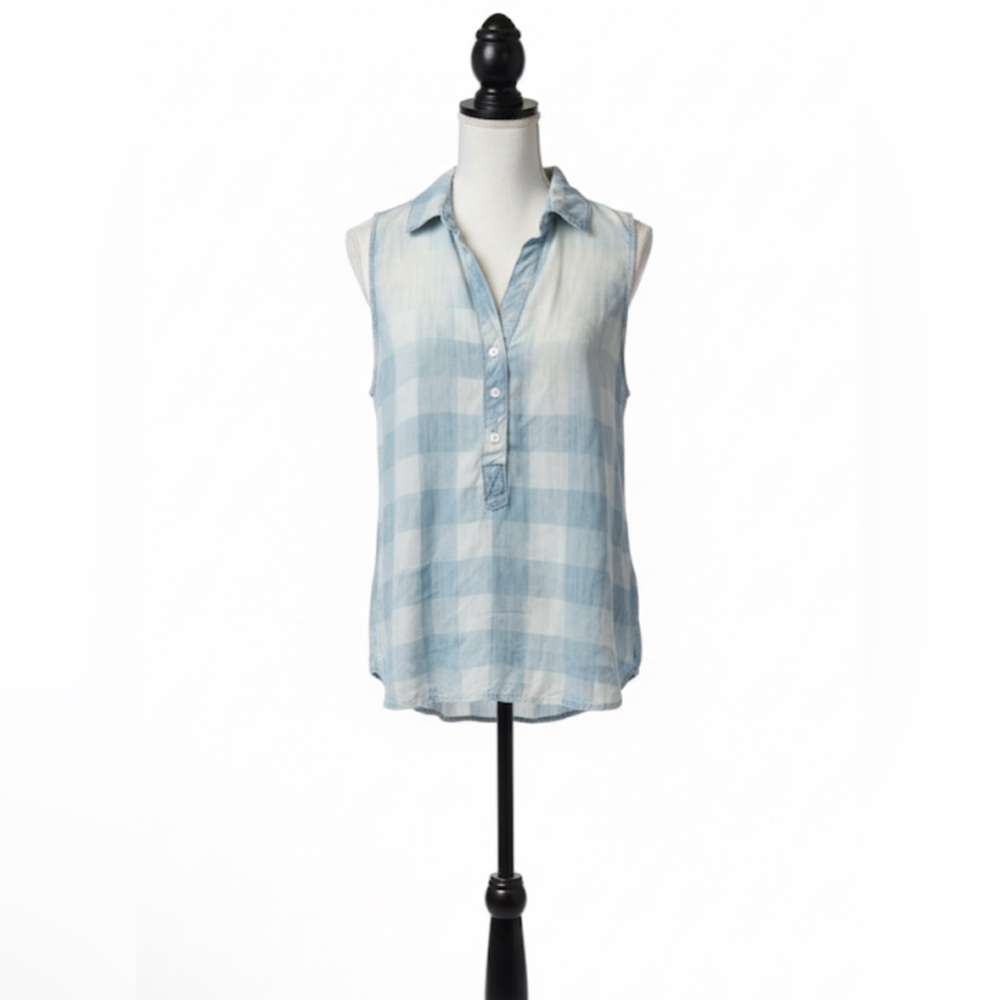 Anthropologie Cloth & Stone Blue Gingham Sleeveless Blouse Shirt M NWOT